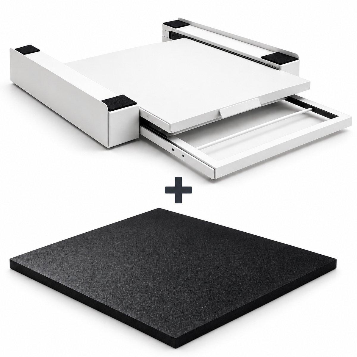 ProductXpert Stacko™ - Stapelkit & Anti Trillingsmat voor Wasmachine en Droger - Tussenstuk - Uitschuifbare Plank met Handdoekhouder - Wit - AntiSlip - Geluidsdempende Antislip Mat - 620 x 620 x 10 mm