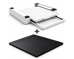 ProductXpert Stacko™ - Stapelkit & Anti Trillingsmat voor Wasmachine en Droger - Tussenstuk - Uitschuifbare Plank met Handdoekhouder - Wit - AntiSlip - Geluidsdempende Antislip Mat - 620 x 620 x 10 mm