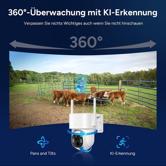 4G LTE bewakingscamera voor buiten, zonne-energie, 2K 3MP HD, 360° PTZ outdoor camera zonne-accu zonder wifi met nachtzicht in kleur, AI-detectie, lokale en cloud-opslag — afbeelding 3