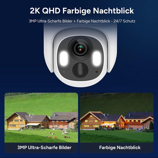 4G LTE bewakingscamera voor buiten, zonne-energie, 2K 3MP HD, 360° PTZ outdoor camera zonne-accu zonder wifi met nachtzicht in kleur, AI-detectie, lokale en cloud-opslag — afbeelding 4