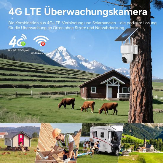 4G LTE bewakingscamera voor buiten, zonne-energie, 2K 3MP HD, 360° PTZ outdoor camera zonne-accu zonder wifi met nachtzicht in kleur, AI-detectie, lokale en cloud-opslag — afbeelding 2