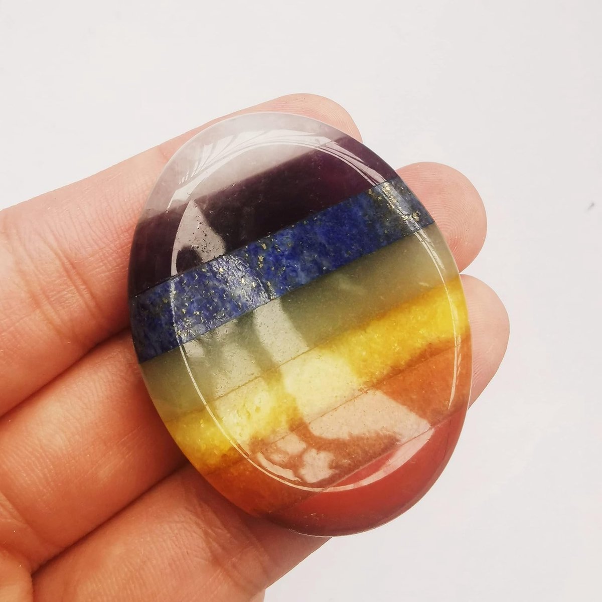 7-chakra-kleur kristal duim zorgen steen, stress relax genezing Reiki kristal tas palm stenen