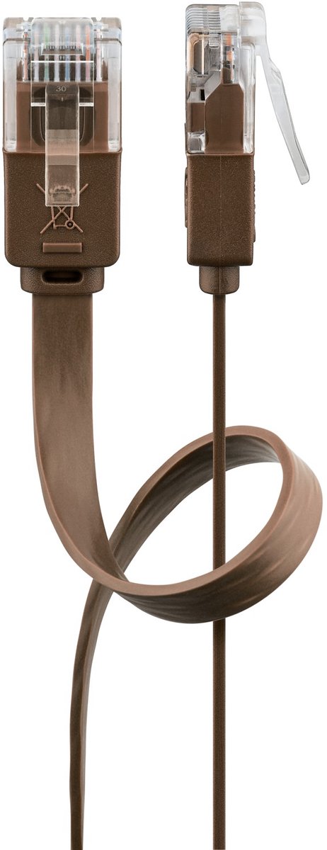 Goobay Platte CAT 6 netwerkkabel, U/UTP, donkerbruin, koperen geleider, 50 cm