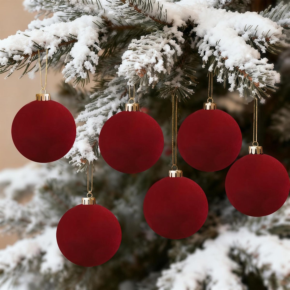 Kerstballen, fluweel, wijnrood, 6 stuks, fluweel, 6 cm, rood, kerstballen, fluweel, kerstballen, Kerstmis, bordeaux, kerstbal