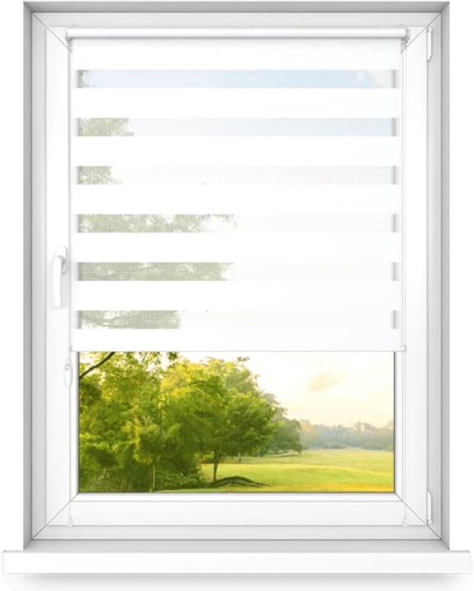Dag en nacht dubbel rolgordijn mini - raamrolgordijn dag en nacht - rolgordijn zonder boren - zonwering - rolgordijnen voor slaapkamers - 400x1000mm – Klassiek Wit – Linkszijdig