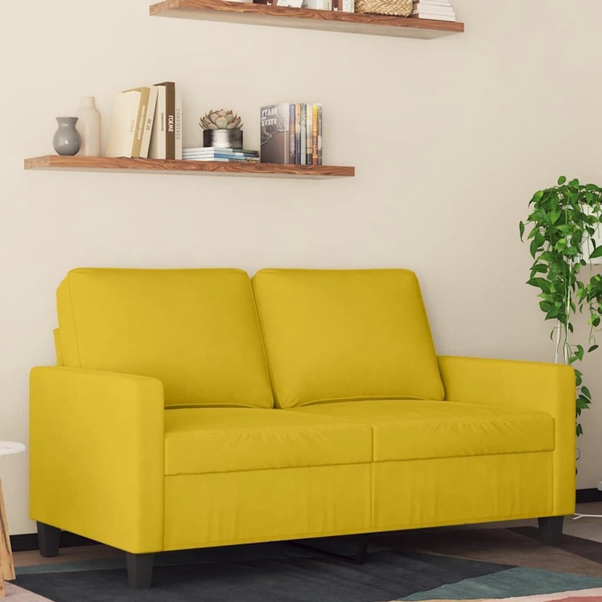 2-zitsbank, geel, 120 cm, fluweel, comfortabel gestoffeerd meubel met metalen frame, voor woonkamer, zachte velours overtrek en moderne bank