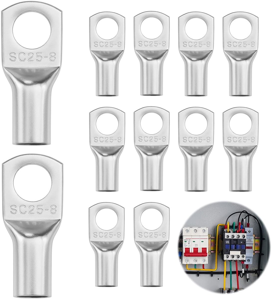 Krimpkabelschoen set van 10 - SC25-8 - verzilverd koper - voor 25 mm² kabels - ideaal voor auto’s en schepen