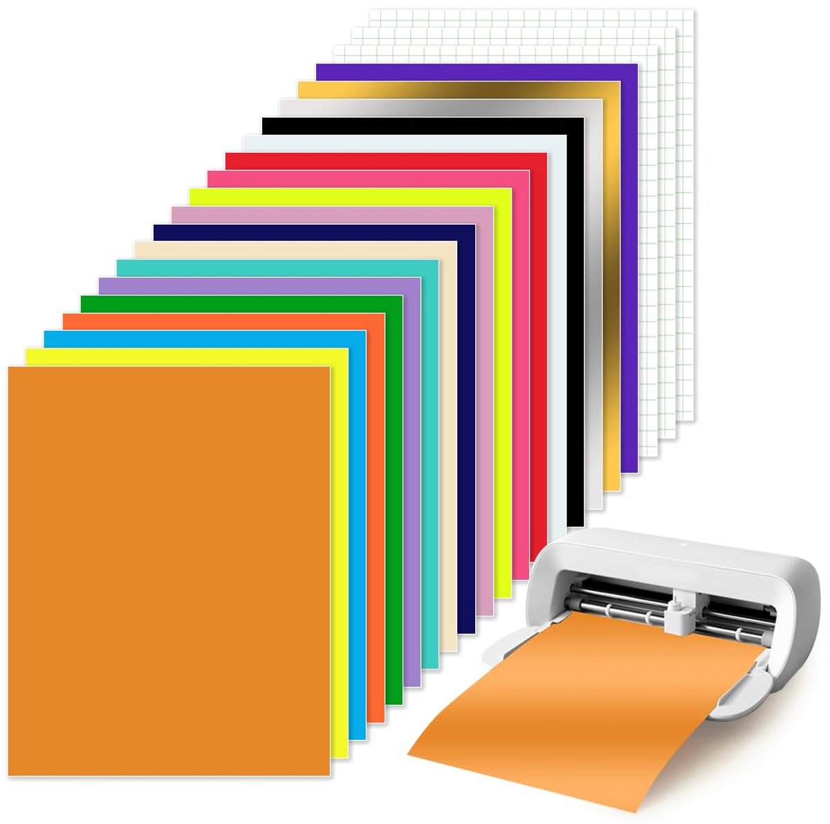 Zelfklevend permanent vinyl voor snijplotter, 18 kleuren met 3 vellen transferfolie, 24 x 31 cm, glanzend en waterdicht