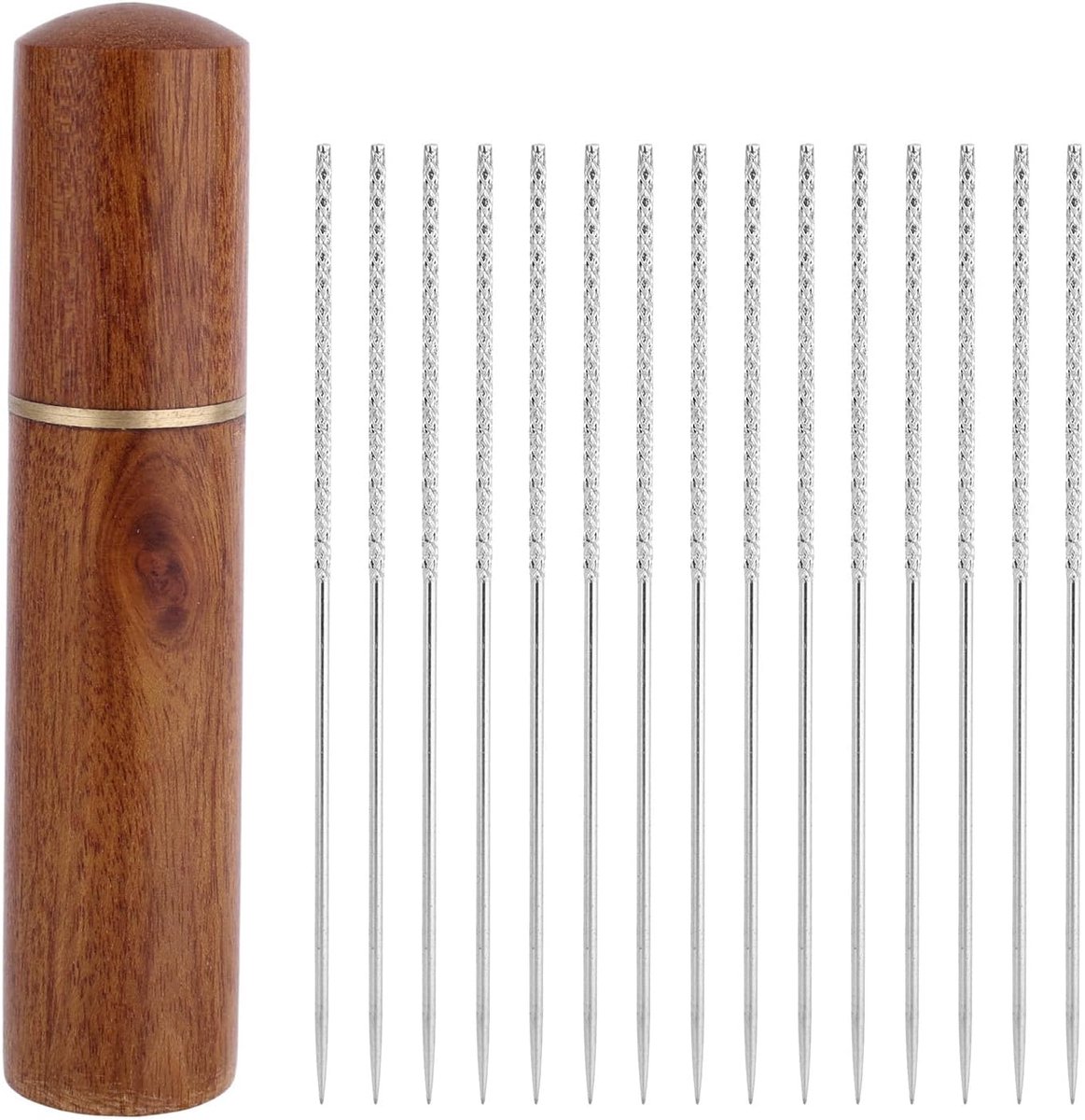 15 Stuks Lussen Herstelnadels, 6cm Breireparatiegereedschap met Houten Greep Essentieel voor Breigoed Truien Kleding Gordijnen & Textielonderhoud (Zilver)