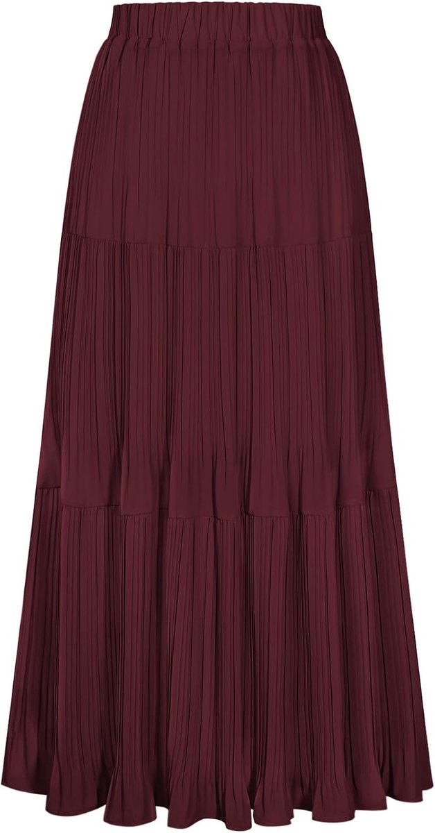 Kasin Maxirok voor dames, A-lijn, met ruches, elastische hoge taille, lichte chiffon, vloeiend, voor lente en zomer