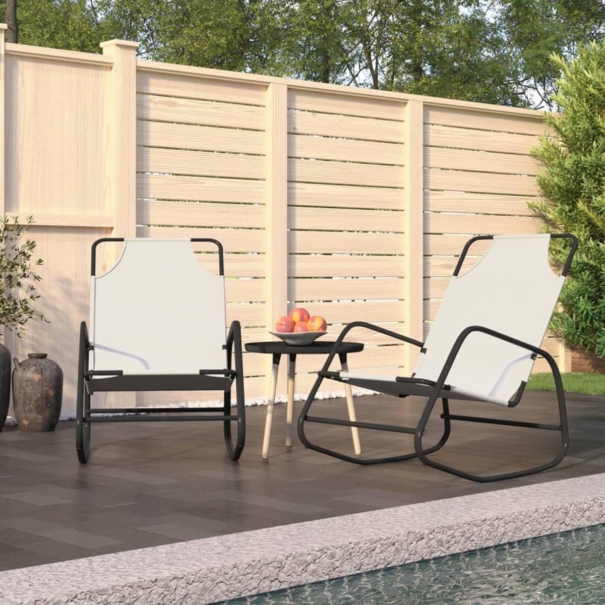 2 stuks. Crème staal en textiel, ademende mesh schommelstoelen met poedercoating voor tuin en terras, robuuste ligstoelen met zachte vrijetijdsstoel