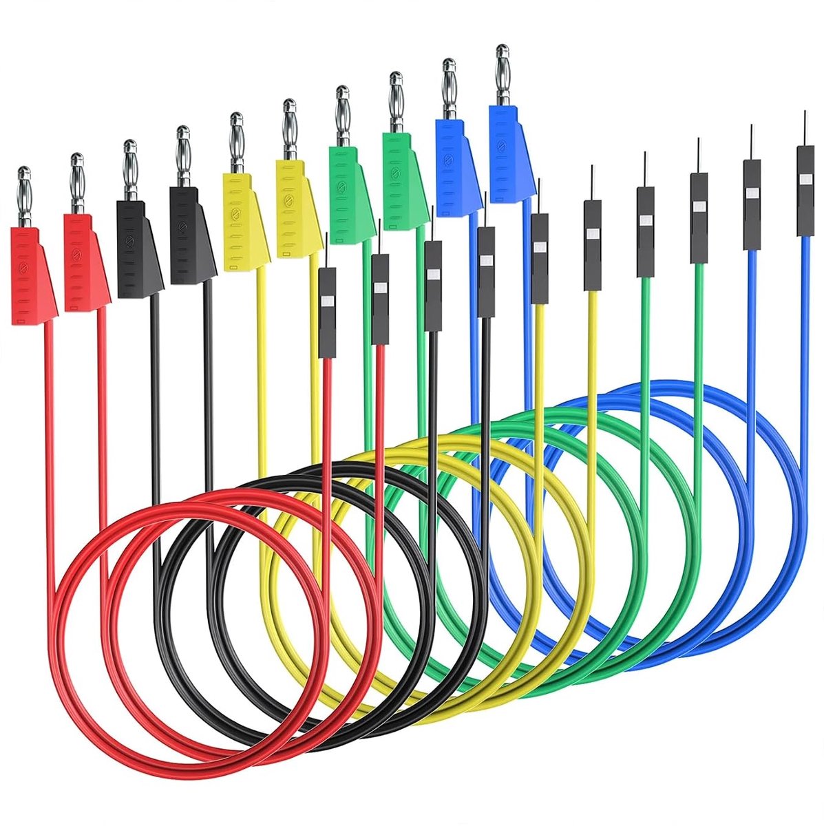 Testkabel, banaanstekker, 4 mm, 10 stuks, stapelbare bananenbrugkabel, voor autoreparatie en testen van laboratoriummultimeters