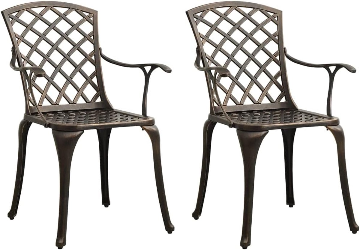 Set van 4 tuinstoelen van gegoten aluminium voor buiten, weerbestendig en roestvrij, ergonomisch design met holle rugleuning en comfortabele armleuningen, voor eetkamer