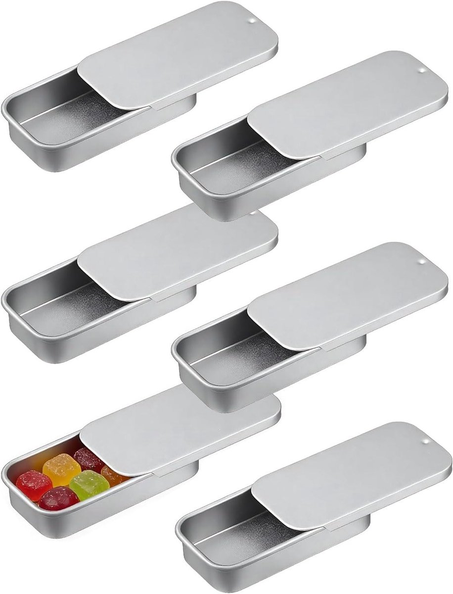 Kleine, roestvrije metalen blikjes, rechthoekige metalen containers met schuifdeksel, afmetingen 50 × 25 × 10 mm, geschikt voor het bewaren van kleine geschenken, snoep, tabletten enz