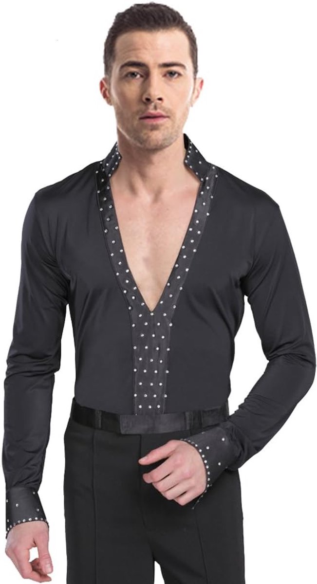 klassieke v-kraag latin dans shirt en broek mode prestaties outfits lange mouwen set