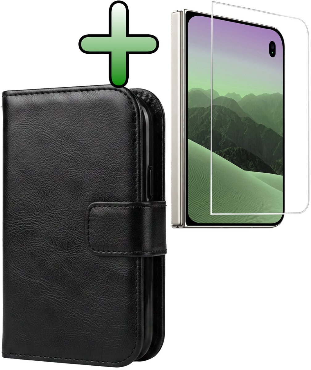 Hoesje Met Screenprotector - Geschikt voor Apple iPhone Duo - Luxe Pasjeshouder - Bookcase Portemonee - Flip Case - Kunstleer Book Case - Flipcase - Book Cover - Walletcase - Portemonneehoes - Zwart