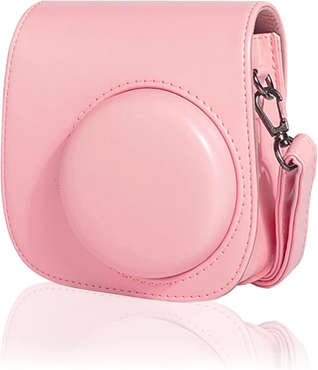 Instant Camera Tas Compatibel met Instax 11 Mini Vintage Compact beschermhoes Instant Camera PU Lederen Cameratas Reizen Hoes Afdekking Afneembare Riem, Roze