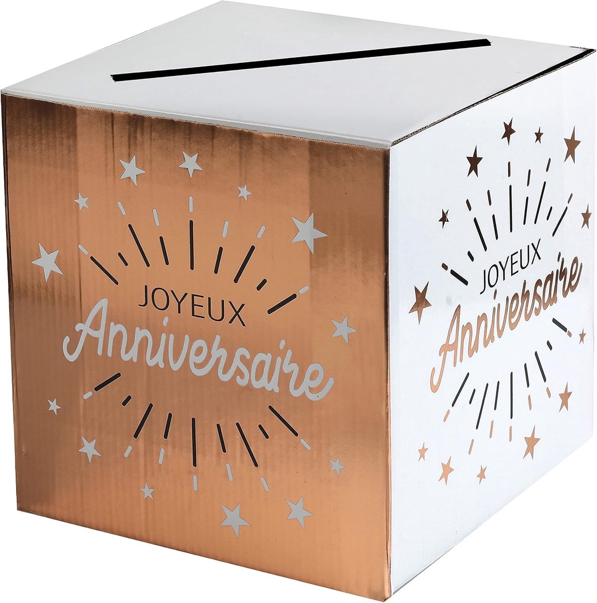 Spaarpot "Happy Birthday", wit en roségoud, metallic, REF/6652, eenheidsmaat 6652