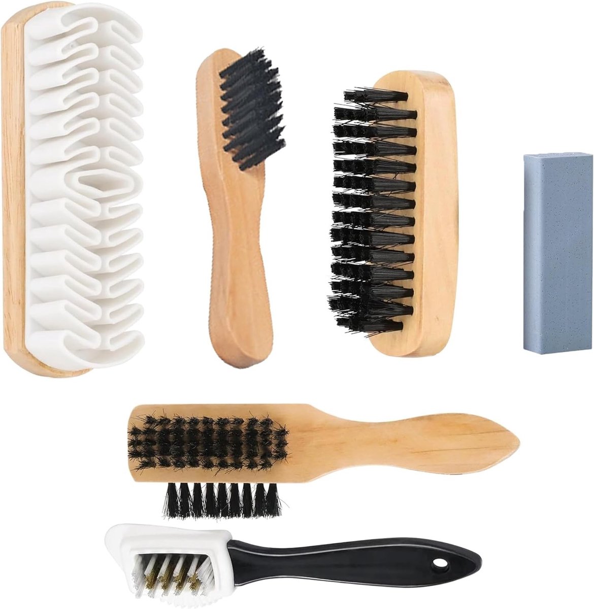 Set van 6 Paardenhaar Schoenborstels voor Suède en Nubuck, Ideaal voor Onderhoud en Reiniging van Schoenen
