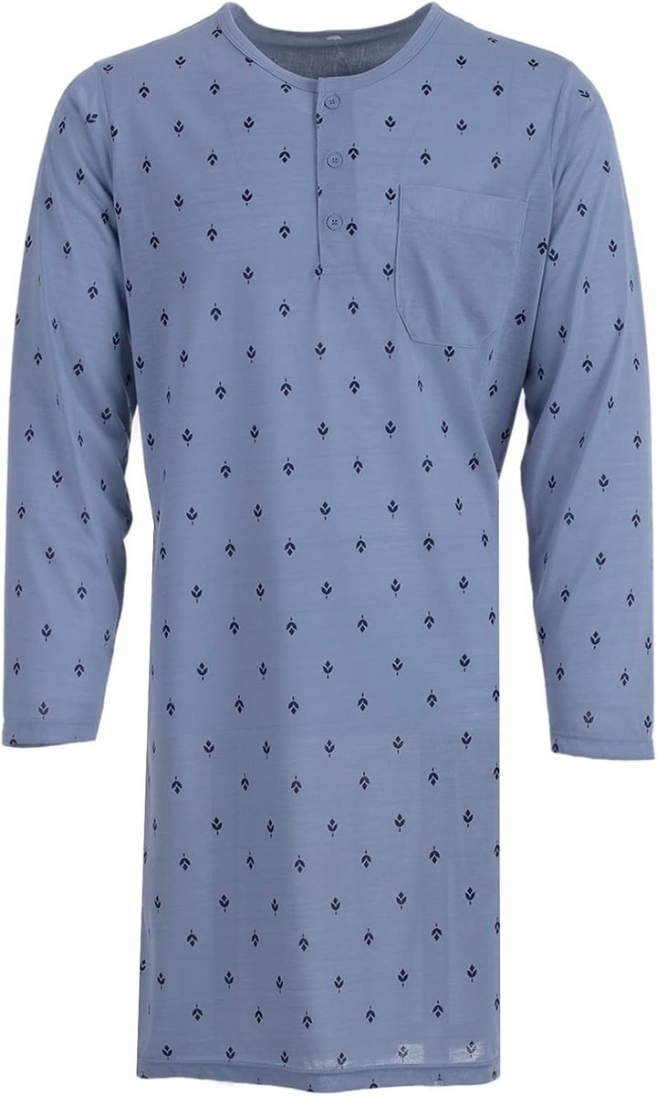 Herennachthemd met lange mouwen, blad-zak, slaapshirt, knopen, borstzak