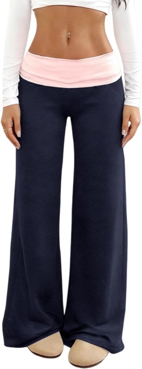 Lage taille wijde pijpen broek, kleurgeblokkeerd casual wijde pijpen joggingbroek Y2K modetrends
