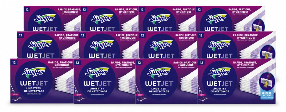 12 x Swiffer - WetJet – Reinigingsdoekjes – Navullingen – 12 doekjes - Voordeelverpakking - 12 stuks