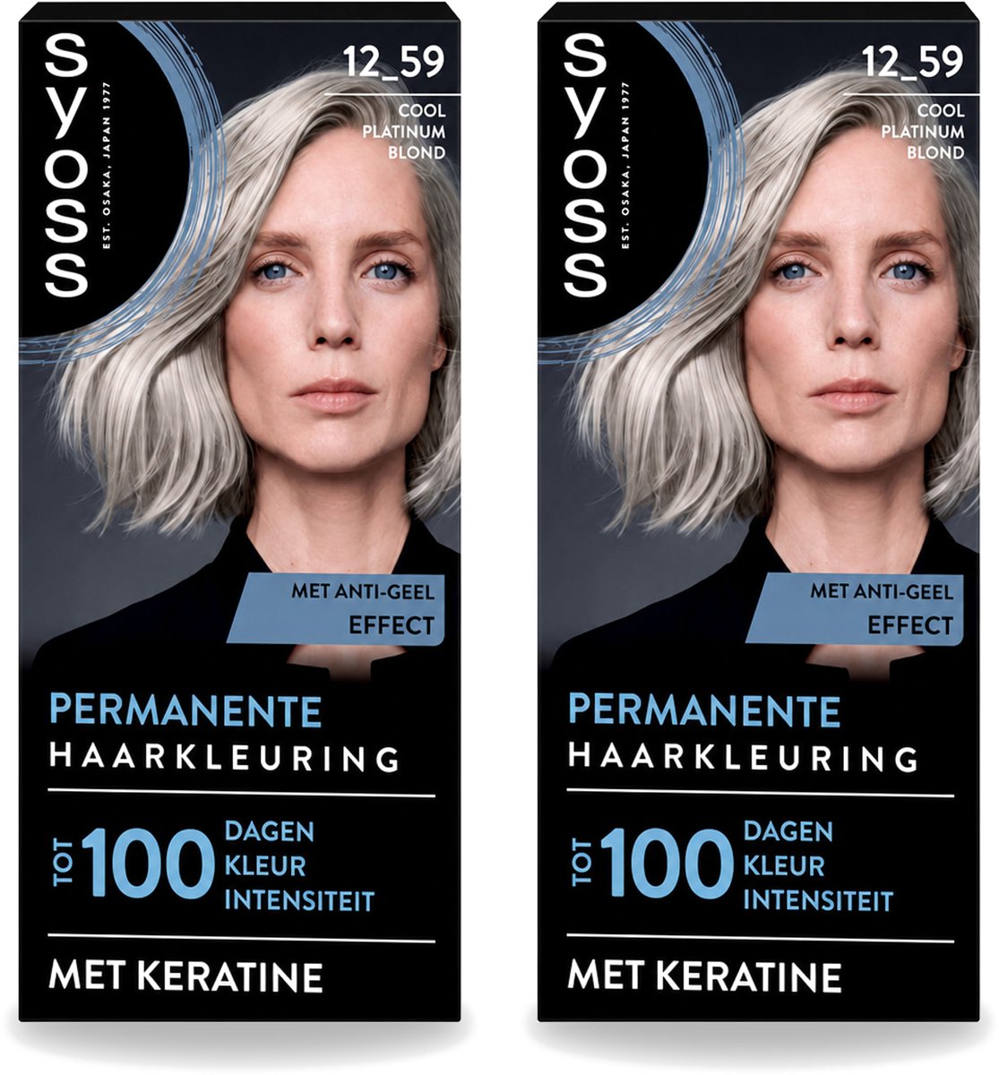 2 x SYOSS - Coloration 12-59 Cool Platinum Blond - Haarverf - Grijsdekking - Vermindert Haarbreuk - Voordeelverpakking - 2 stuks