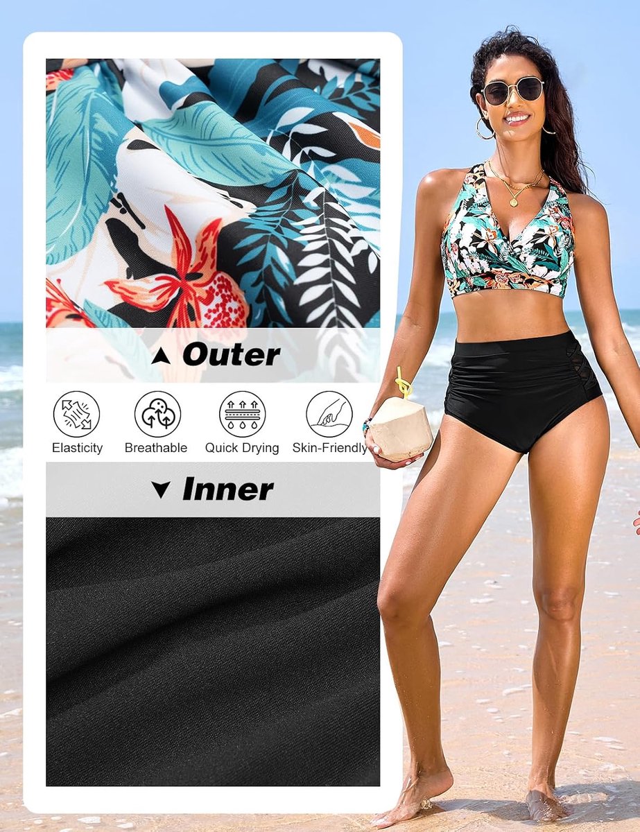 Tweedelige bikiniset voor dames, zwemkostuum, badpakken, push-up, Criss Cross Bikinitops, hoge taille, bikinibroekje, buikcontrole, badpakken, badmode