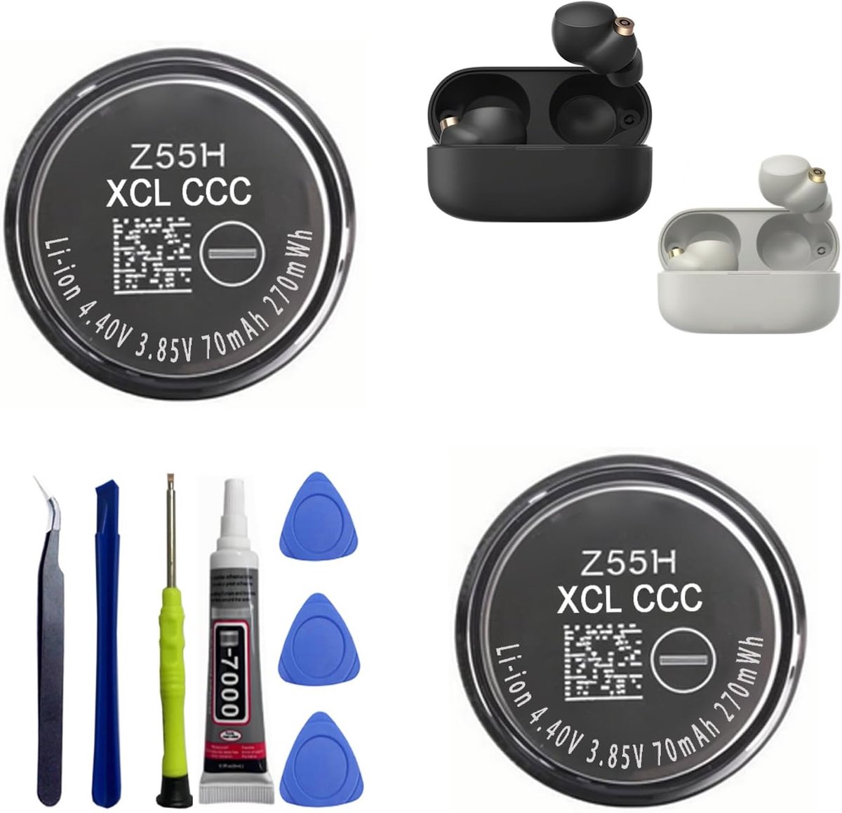 2STKS HIGHAKKU Vervangende accu Z55H compatibel met So-ny WF-1000X WF-1000XM4 WF-1000XM3 WF-SP900 WF-H800 WF-SP700N WF-XB700 WF-C700N WF-C500 WI-SP600N WI-C600N Bluetooth Hoofdtelefoon Batterij Serie