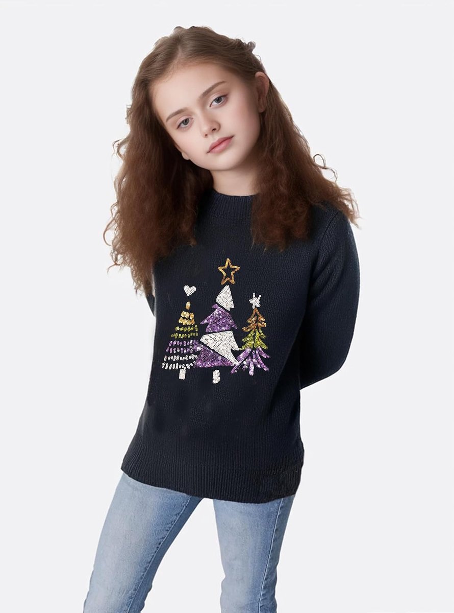Sweater Girls/Kersttrui Meisjes met Glitter | Christmas tree/Kerstboom | Blue/Blauw
