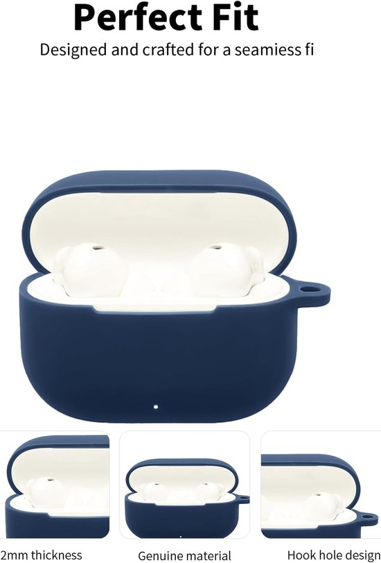 Hoes voor Huawei FreeBuds SE 4 ANC oordopjes, schokbestendig, waterdicht, zacht en slank, siliconen afdekking met sleutelkoord, sleutelhanger en reinigingsset, blauw — afbeelding 2