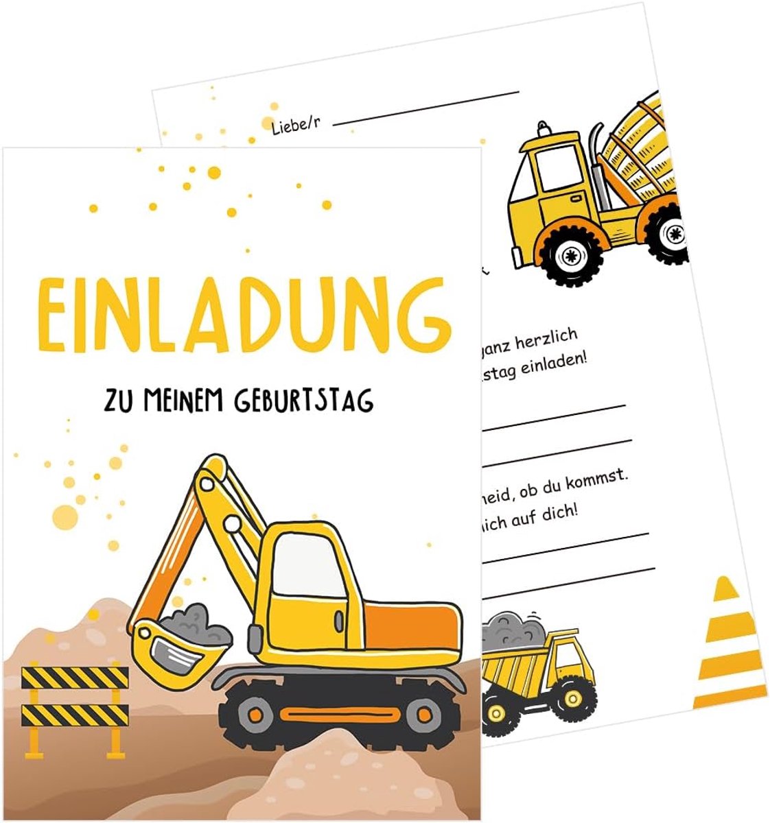 12 stuks Graafmachine Uitnodigingskaarten Kinderverjaardag Jongen, Verjaardagsuitnodigingen Jongen Meisje, Uitnodiging Graafmachine Kinderverjaardag, Feestuitnodigingen Graafmachine Decoratie