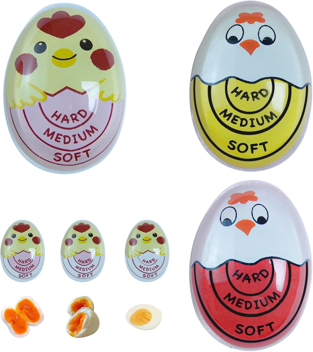3 stuks timers voor gekookte eieren (hard/medium/zacht), herbruikbare kooi-eiertimer, hars, leuke en schattige eierwekker, eierwekker met kleurverandering voor thuis, school, restaurant