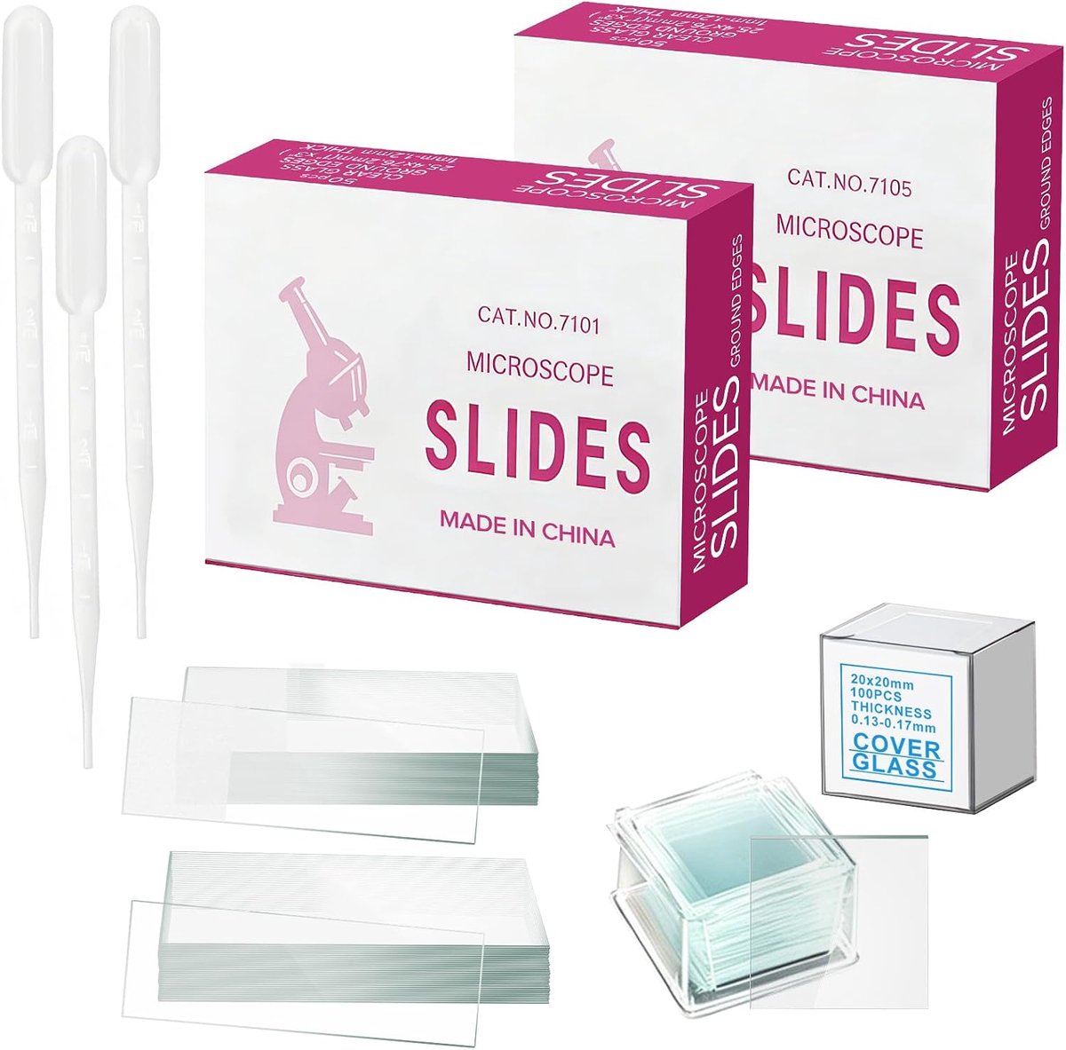 300 Stuks Microscoop Glaasjes en Dekglaasjes Set, 50 Gematteerde & 50 Gladde Objectglaasjes, 200 Stuks Dekglaasjes 22x22mm voor Laboratorium School Universiteit Biologie Wetenschappen