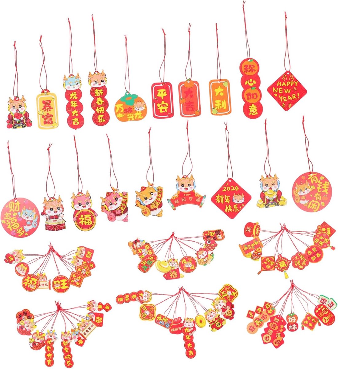 4 Sets Chinese Year Hanging Decorations Bonsai Ornaments Front Door Pendants Spring Festival Supplies Traditional Style Materials