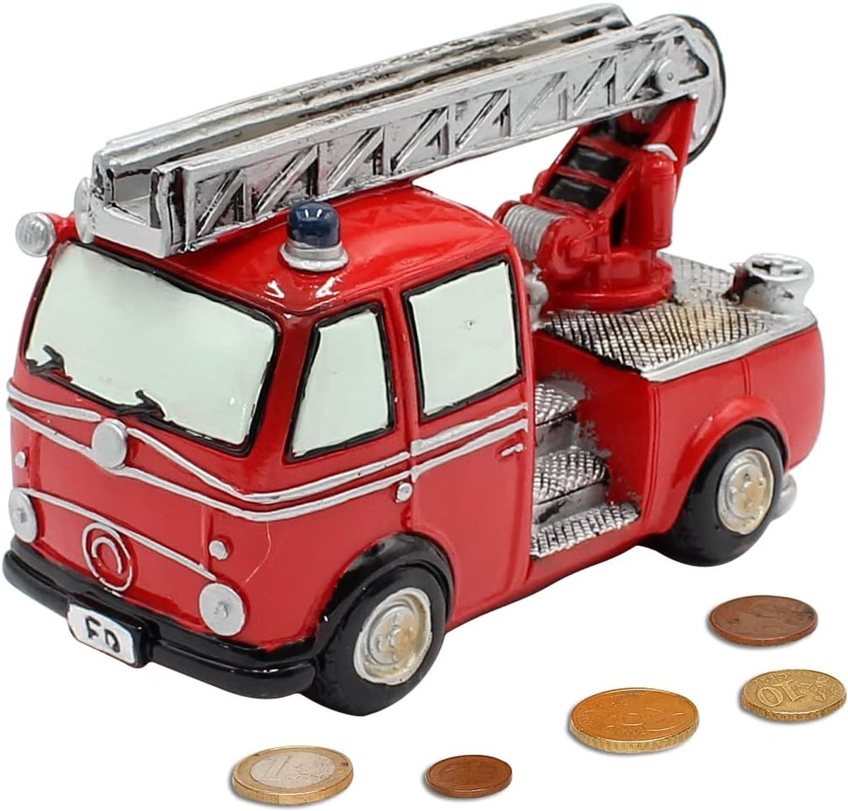 Spaarpot als brandweer gemaakt van poly - spaarauto - Spaarpot in rood met rubberen sluiting, afmetingen L/B/H: ca. 15 x 7 x 10 cm