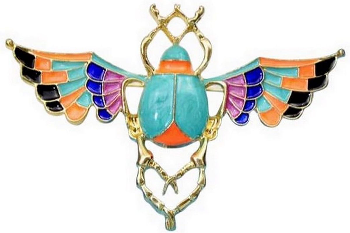 Egyptische kever vliegende insectenbroche met goud-staal, 7 cm, Roestvrij staal