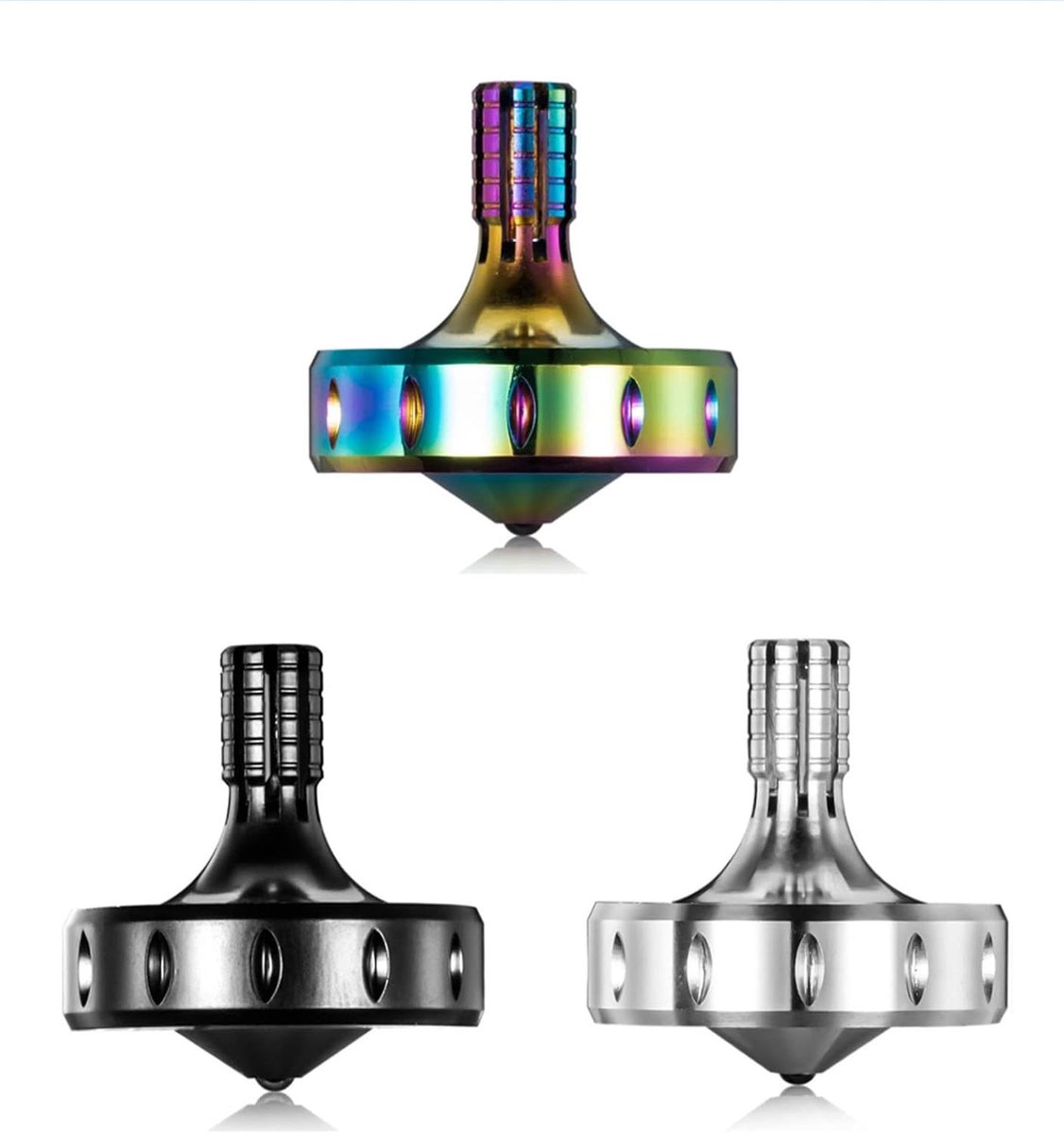 Metalen tol, perfect uitgebalanceerd, soepel draaiend, lange draaitijd, gemakkelijk meer dan 10 minuten, draagbaar speelgoed EDC 3PCS S Zwart+Zilver+Kleur