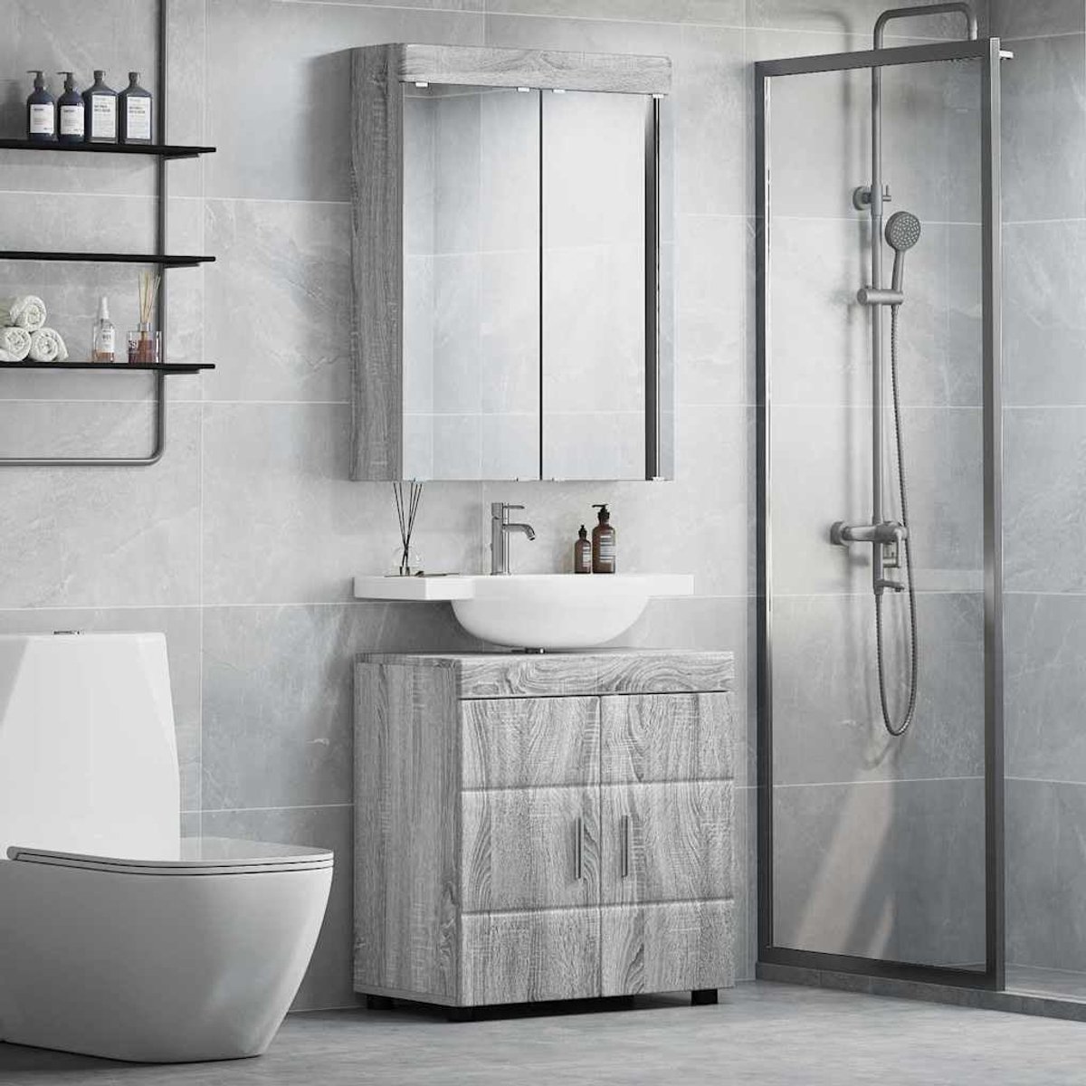 Badkamerkastset TULUM 2 stuks. Sonoma-grijs 60x34x63 cm houtmateriaal