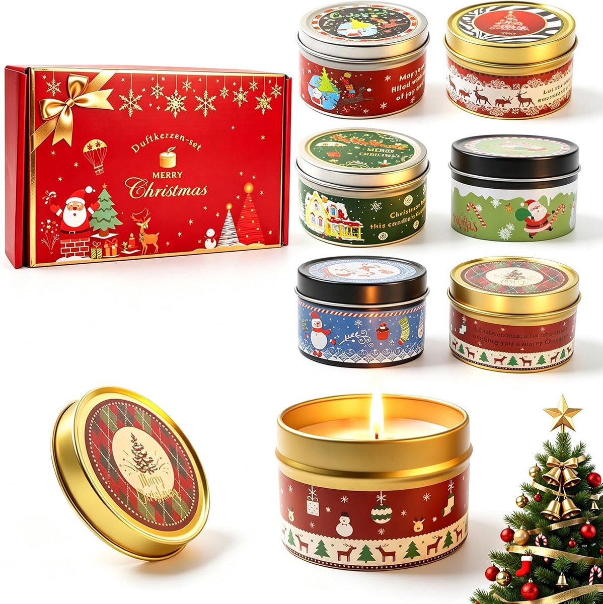 Kerstmis, 6 stuks geurkaarsen, cadeauset, kerstgeurkaarsen