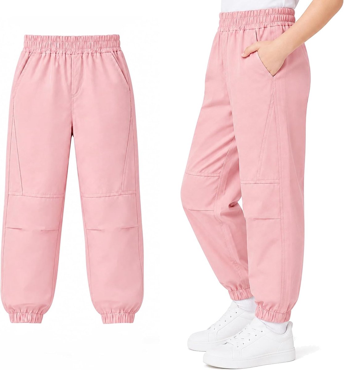 Jongens Meisjes Waterdichte Winddichte Joggingbroek Ademend Mesh Voering Trekkingbroek Elastische Taille met Zakken Outdoorbroek voor Kinderen 7-14 Jaar