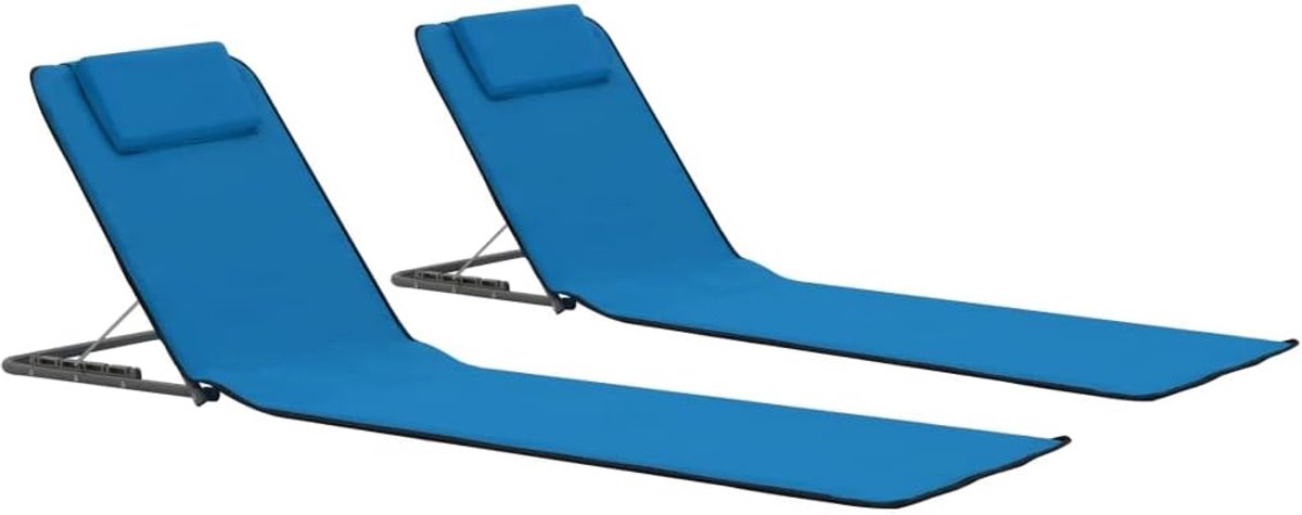 Strandmat 2 stuks. Staal en stof blauw outdoor tuinligstoel vrijetijdsligstoel tuin zwembadligstoel geschikt voor tuin, terras, achtertuin, zwembadzijde