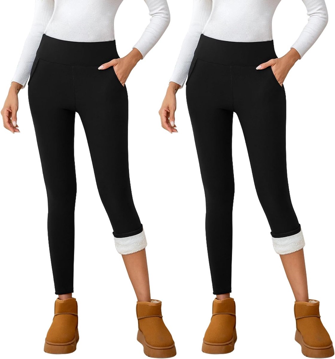 gevoerde legging voor dames, hoge taille, thermische legging, dikke dames, sport, yoga, legging, winter, warm, met zakken
