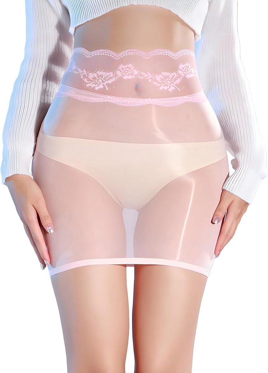 Sexy olieglanzende, slanke damesondergoed, transparante, transparante minirok van microkant, babydoll-ondergoed S-L