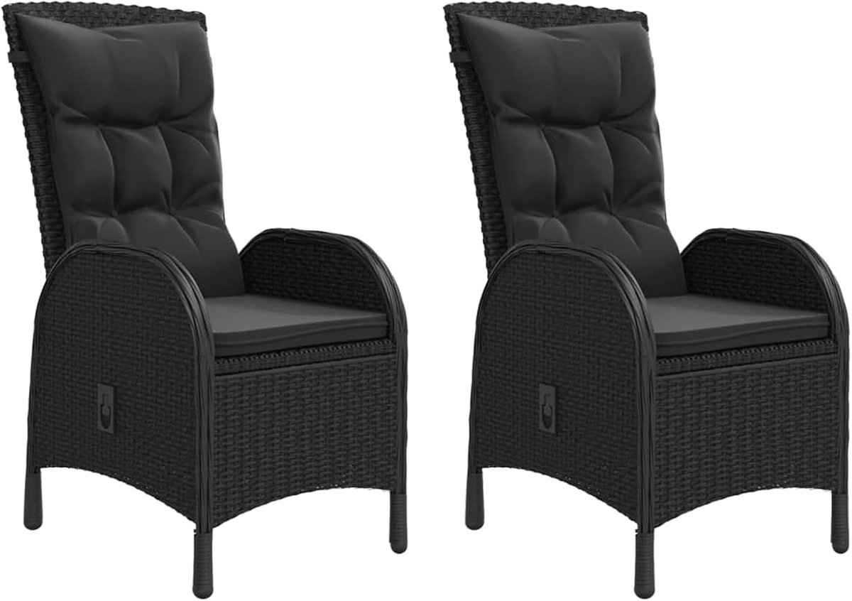 2 x tuinstoel, rotanstoel, tuinstoel, eetkamerstoel, terrasstoel, loungestoel, tuinmeubelen, kussen, armleuning, polyrotan, zwart