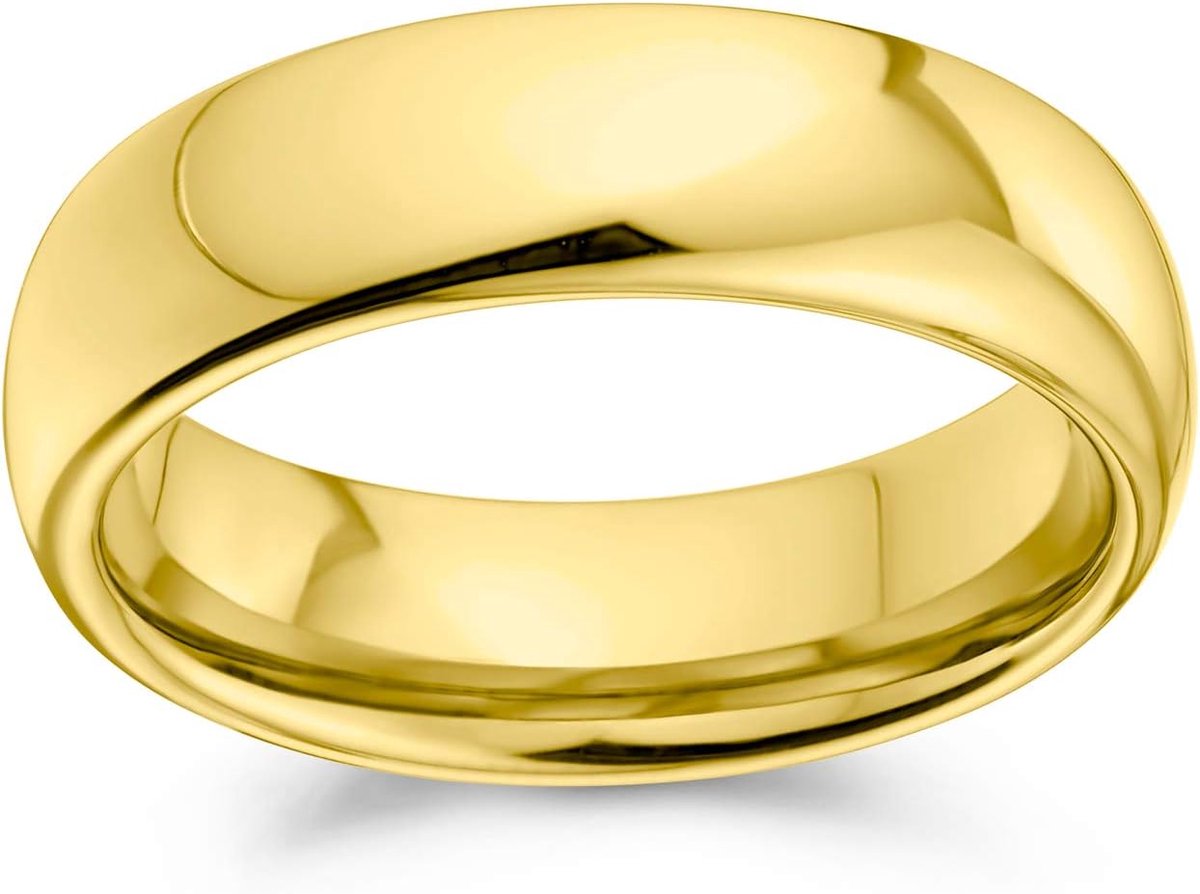Jewelry Plain Eenvoudige koepel paar titanium trouwring gepolijst 14 karaat vergulde ring voor mannen voor vrouwen comfortabele pasvorm 6 mm