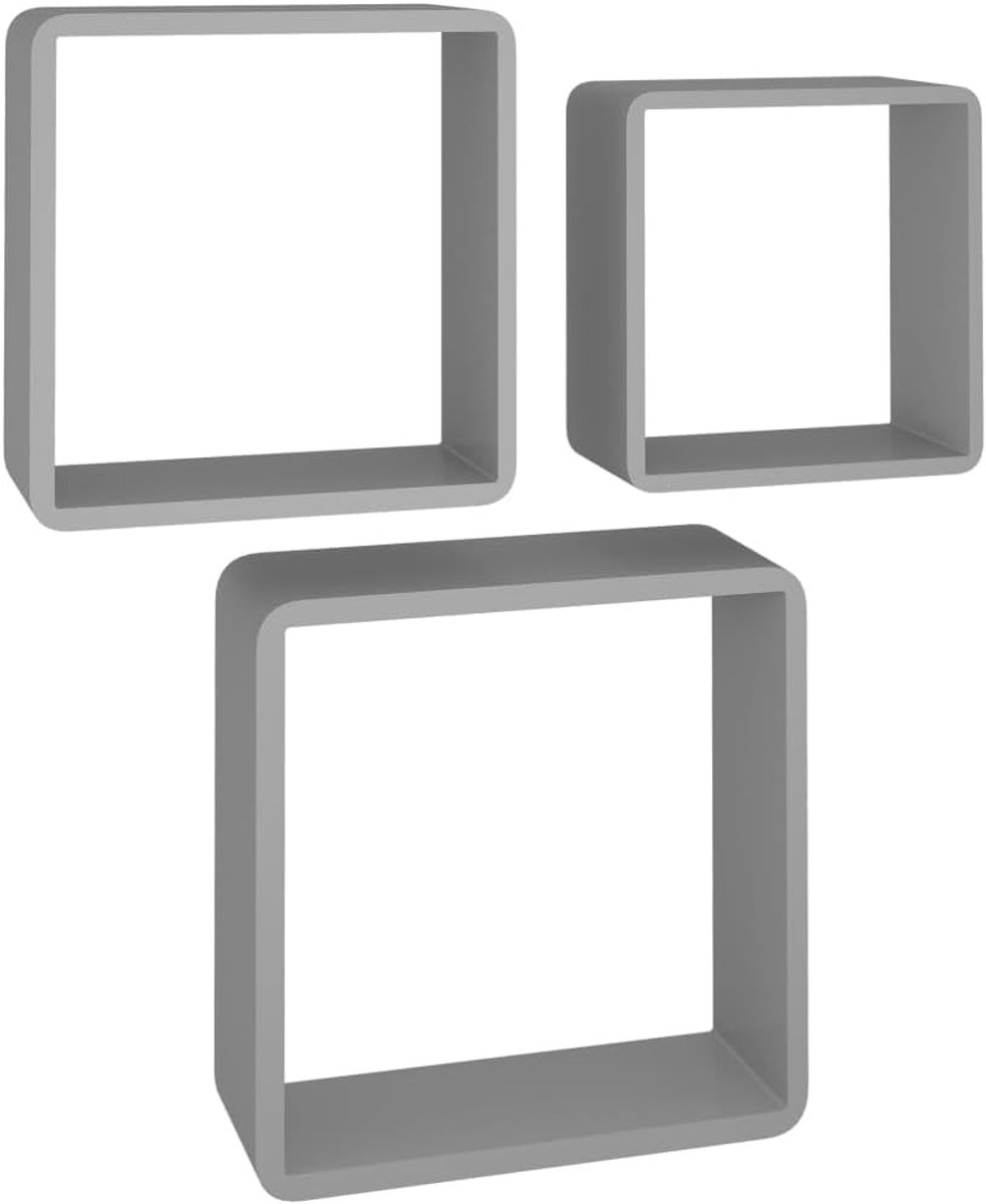 Wandrek boekenkast muur badkamerrek keukenrek muur - kubusrekken 3 stuks grijs MDF voor badkamer keuken kantoor slaapkamer
