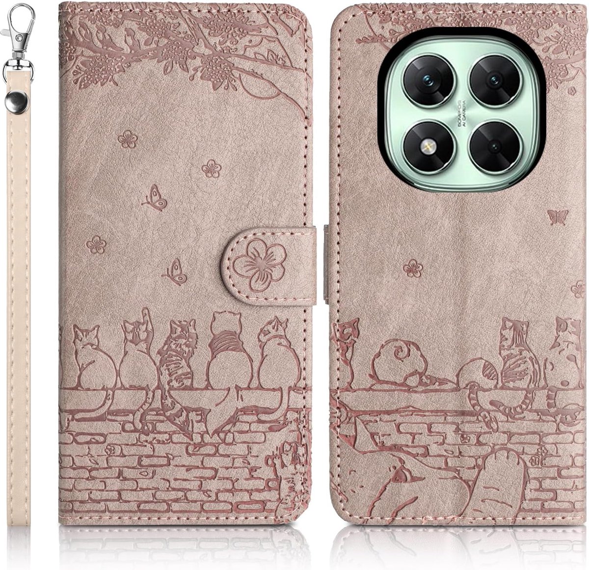 Hoes voor mobiele telefoon voor Xiaomi Poco X7 5G, premium PU-leren beschermhoes, standfunctie, magneetsluiting en kaartsleuven, klaphoes, grijs