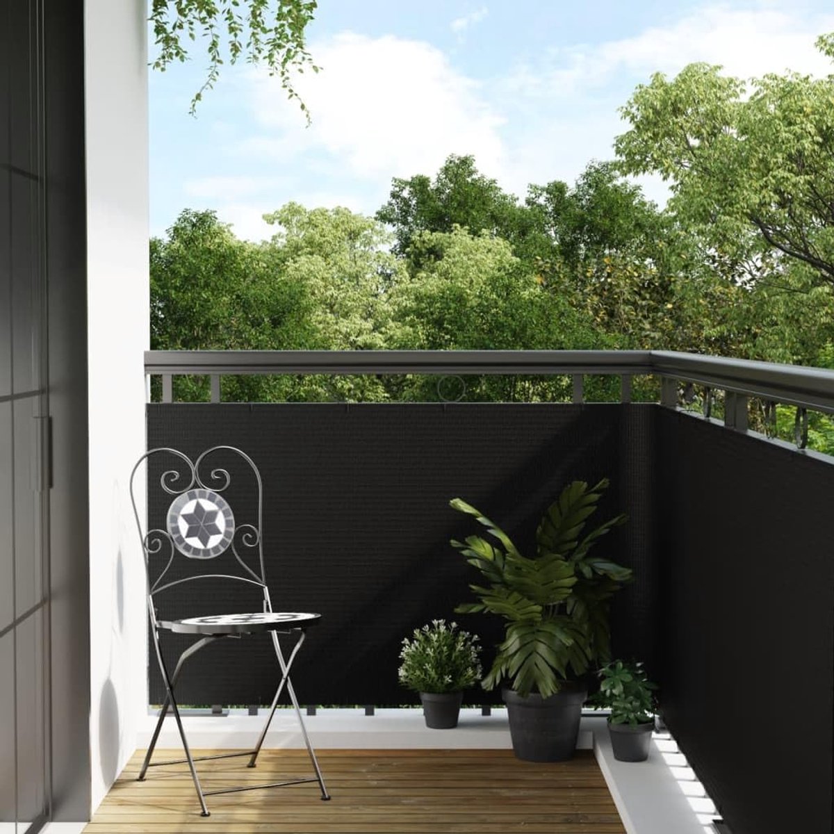 Inkijkbescherming voor balkon, zwart, 300 x 80 cm, rotan-look, windscherm, balkonbekleding, weerbestendig, inkijkbescherming voor balkon, leuning, tuin, terras