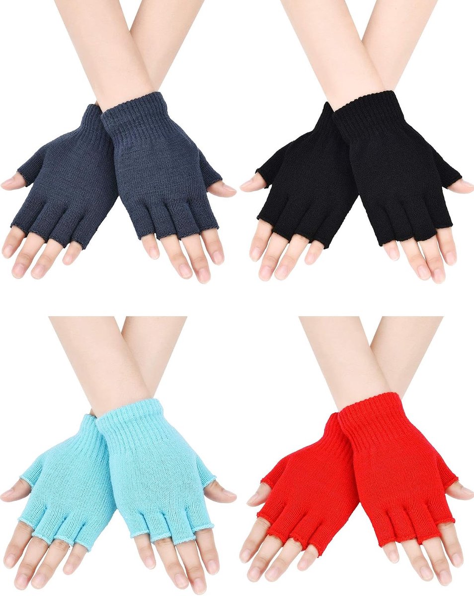 Handschoenen halve vingers wanten winter effen gebreide typing-handschoenen voor jongens en meisjes, hemelsblauw, rood, zwart, grijs., M